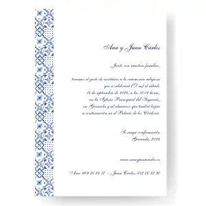 plantilla invitacion boda descargable azulejo azul