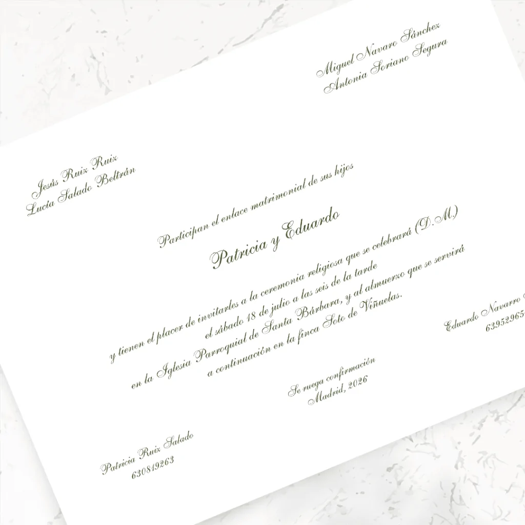 Modelo Silvestre - Invitaciones de boda en papel