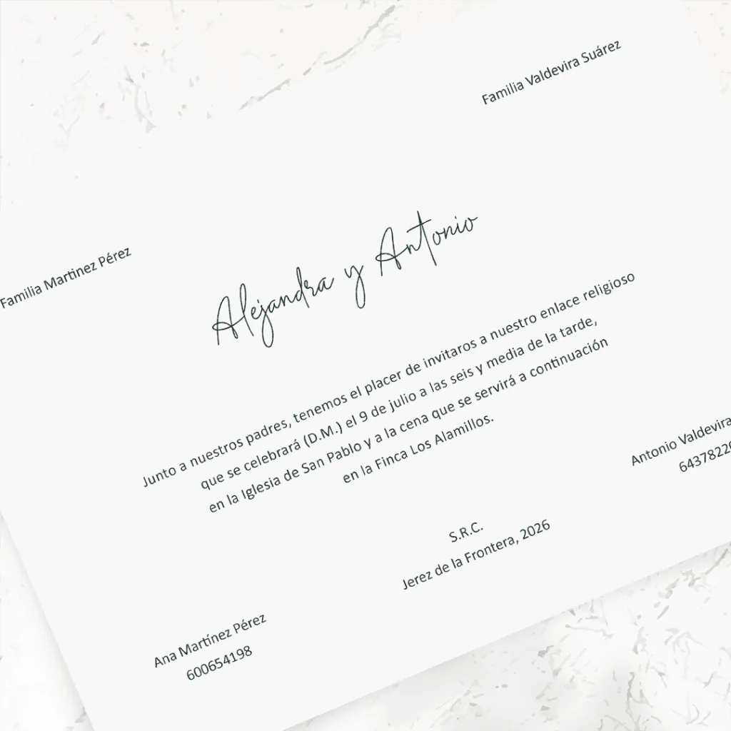 Invitaciones de boda de papel - Modelo Madreselva