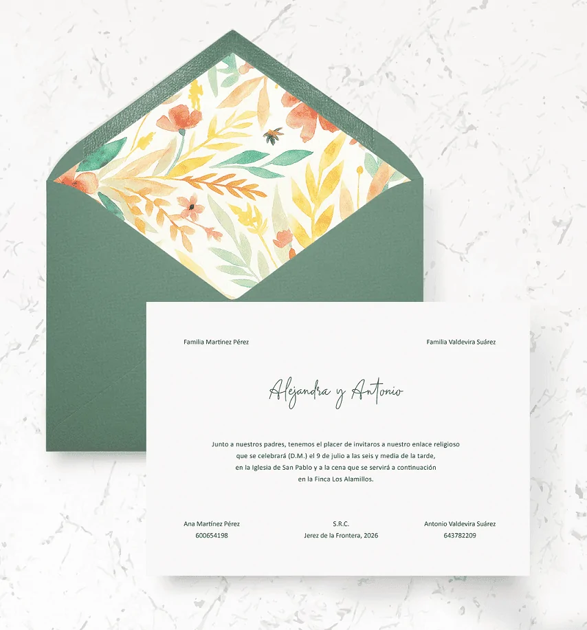 Invitaciones de boda de papel - Modelo Madreselva