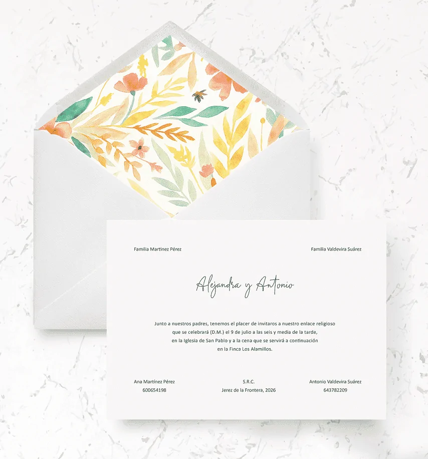 Invitaciones de boda de papel - Modelo Madreselva